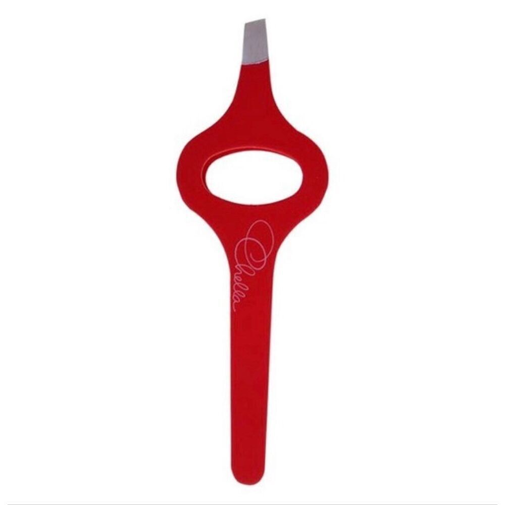 Chella Beauty Red Slanted Tip Ergonomic Grip Tweezers New